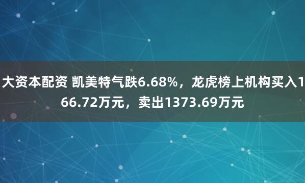 大资本配资 凯美特气跌6.68%，龙虎榜上机构买入166.72万元，卖出1373.69万元
